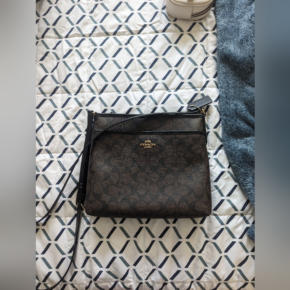 Coach Brown Signature Crossbody Bag with Black Trim